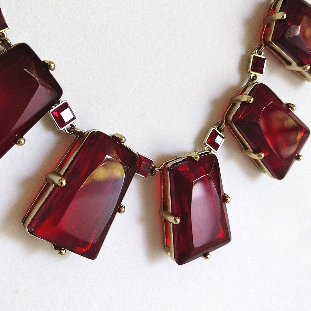 Coldwater Creek Red Faceted Faux Gemstones Gold Necklace
